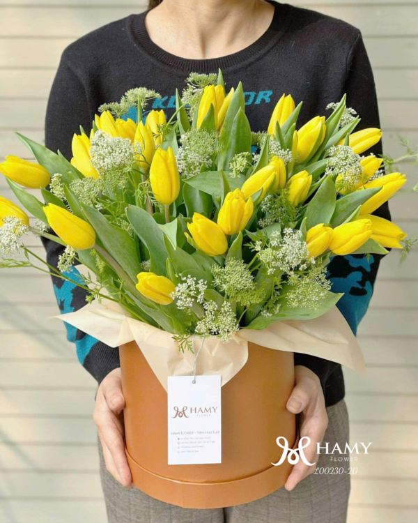 Hộp hoa tulip vàng nhập khẩu Hà Lan tặng sinh nhật Bố